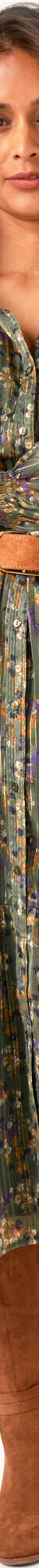 Lange hemdjurk in jacquardvoile met bloemenprint (kaki / karamel) Lange hemdjurk in jacquardvoile met bloemenprint (kaki / karamel)